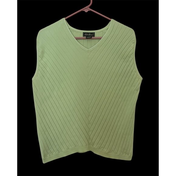 Eddie Bauer Womens XXL Light Green Ribbed Knit Sleeveless V-Neck Top Pima Cotton - Picture 1 of 5